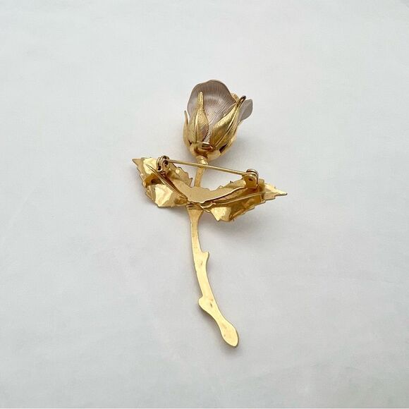 Vintage Two Tone Silver Gold Tone Rose Brooch - Picture 11 of 12